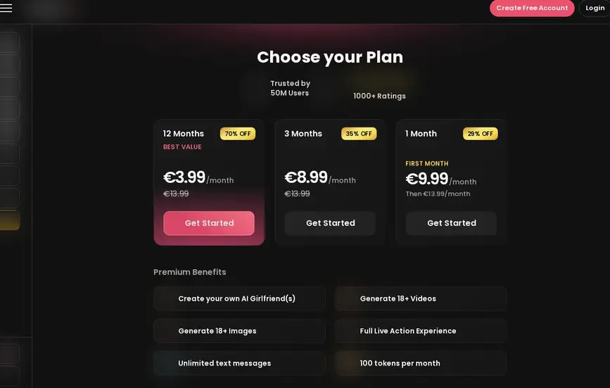 Candy AI: interface of the official website (pictures blurred)