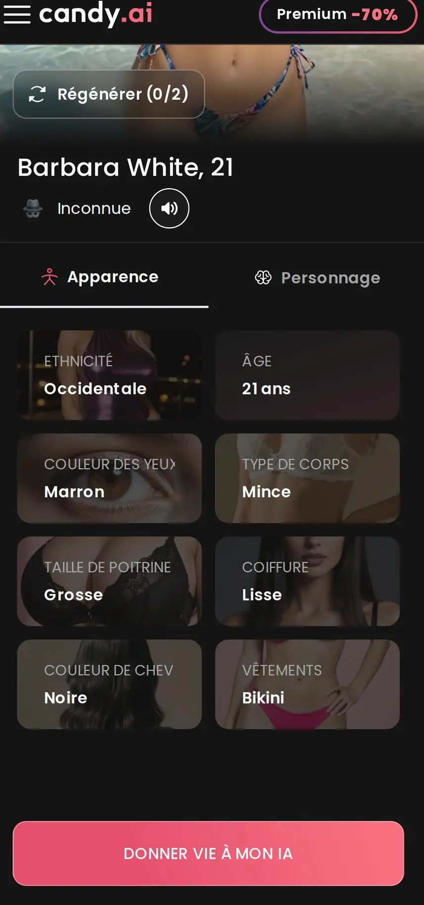 The companion creation sheet lets you set appearance details before bringing the character to life.