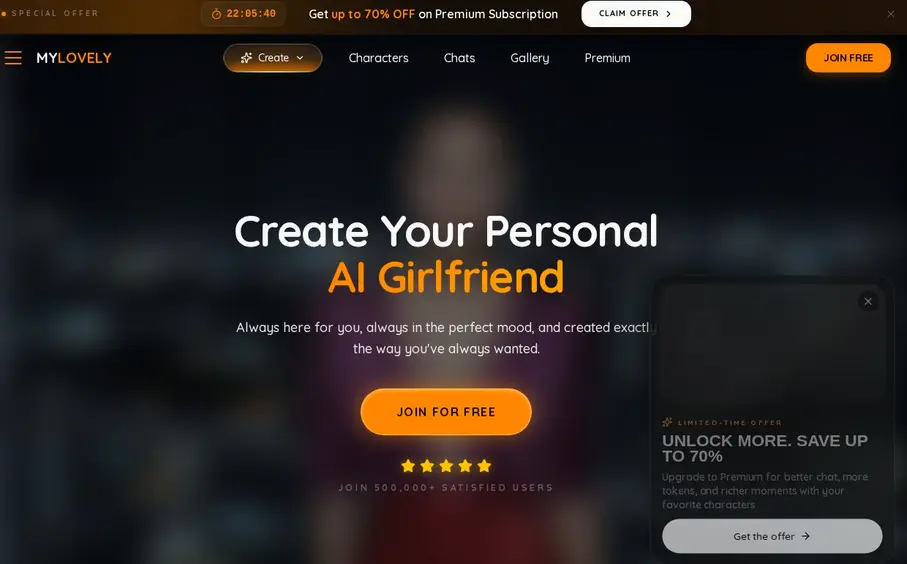 MyLovely.ai : interface du site officiel (images floutées)