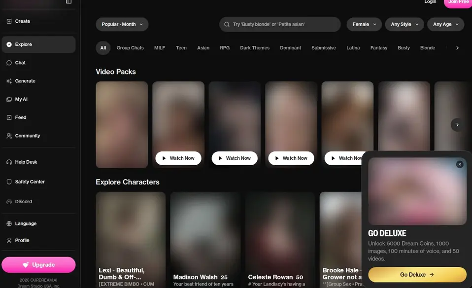 OurDream AI: interfaccia del sito ufficiale (immagini sfocate)